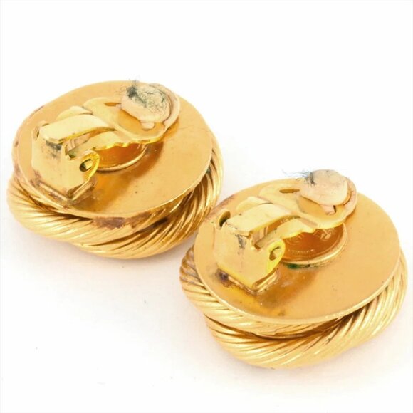 CHANEL Rhinestone Pearl Twist Round Clip-On Earrings Gold Tone Auth w/Box #ZMU6 - Picture 3 of 5